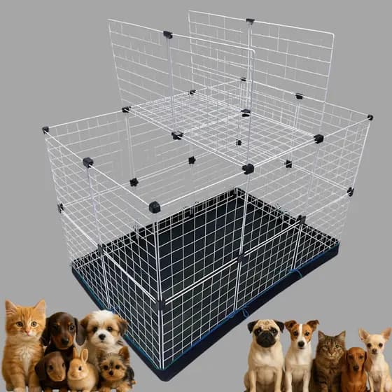 Cercadinho Modular 40x40 com Painéis de Aço, Tapete Lavável Incluso para Animais Domésticos