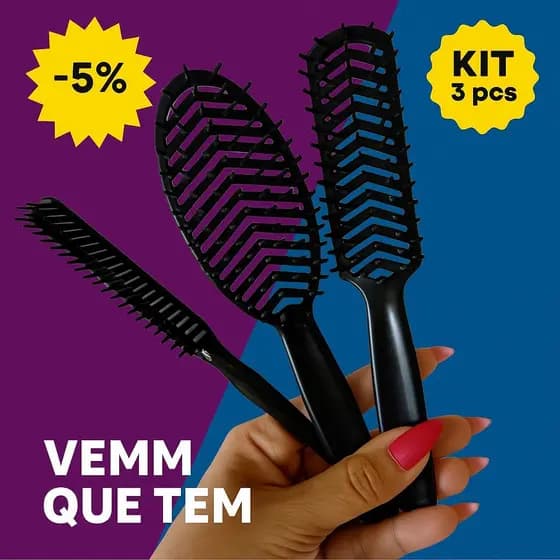 Kit Mariana/Escova Oval mafê - Pente 3 Fileiras - escova mariana - lisos - cachos (CORES SORTIDAS)