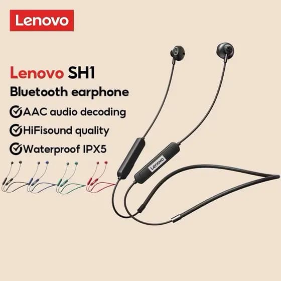 Fone de Ouvido sem Fio Bluetooth Esportivo Preto de Pescoço Lenovo SH1