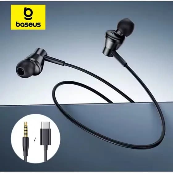 Fone de Ouvido Tipo C com Fio Baseus Preto com Microfone - Compatível Com Linha S Samsung, Xiaomi e iPhone