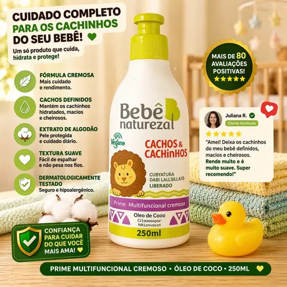 Creme Para Pantear Multifuncional Para Bebê Natureza Cachos e Cachinhos – Kids 250ml | Óleo de Coco | Vegano