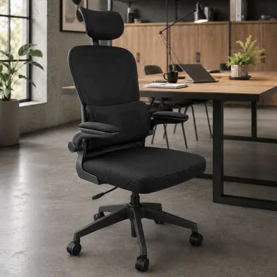 Cadeira de escritório ergonômica com rodinhas giratória inclinável apoio lombar braço espuma tela mesh altura regulável