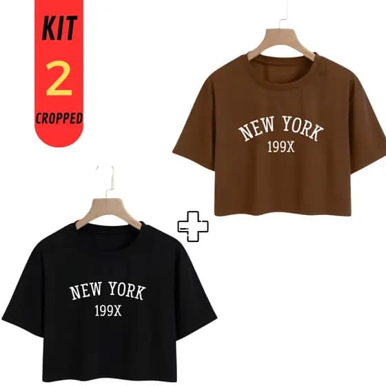 Kit 2 Cropped Feminina Larguinho New York Estilo de Rua Academia