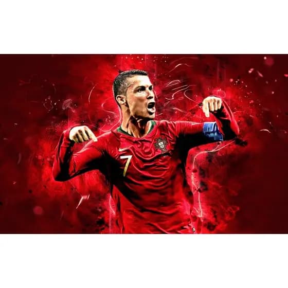 Painel Cristiano Ronaldo Neon retangular de lona para decoração de festa de aniversário infantil. Várias medidas.