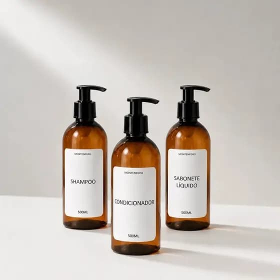 Kit Frascos Âmbar Para Shampoo/Condicionador/Sabonete Líquido 500ml + Envio Rápido