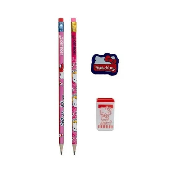 Kit escolar Hello Kitty - 2 Lápis + Apontador + Borracha