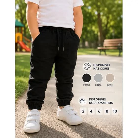 Calça Jogger Infantil Masculina Bolso Elástico Cordão Ajustável Menino Estilo Casual