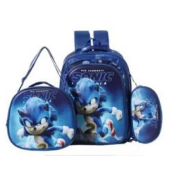 Kit Mochila Costa Escolar Sonic Lancheira + Estojo