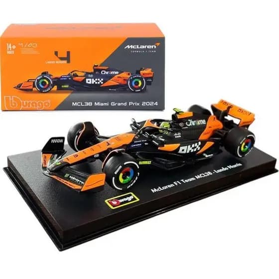 Miniatura Fórmula 1 Lando Norris # 4 1:43 Mclaren 2024 Acrilico