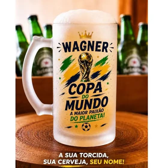 Copo De Chopp Copa do Mundo Personalizado com o Nome Presente Exclusivo