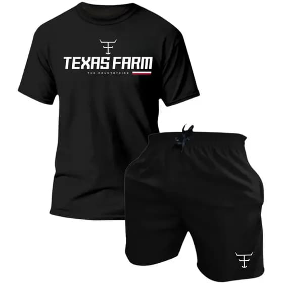 Conjunto Kit Camiseta Masculina+ Short Masculino Estampado Texas Farm