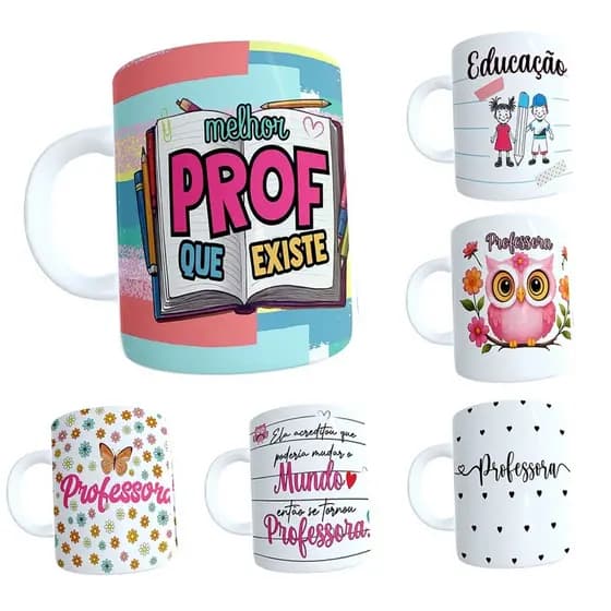 Caneca Porcelana 325ml Presente Dia dos Professores Educadora Escola Lembrancinha Várias Estampas ISOPRENE