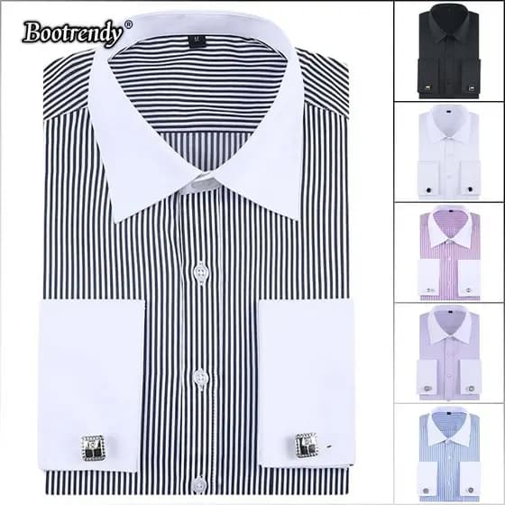 Camisa Social Resistente A Rugas Com Punho Francês Para Homens Mistura De Algodão Manga Log Slm fit Camisas Formais Casa