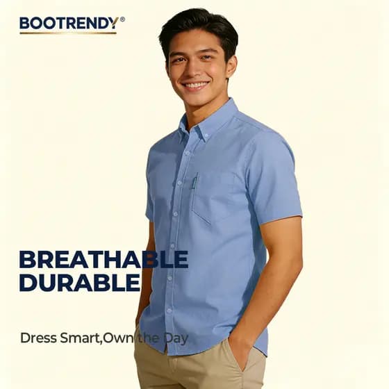 Camisa Masculina Oxford De Manga Curta 100 % Algodão Slim Fit Sem Ferro Respirável Sólido Negócios Casual Formal Tops