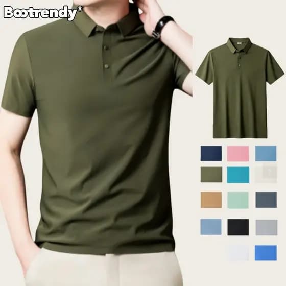 Camisa Polo Masculina De Manga Curta Slim fit – Seda Gelada Ajuste Seco Macio Respirável Resistente A Rugas Casual Top D