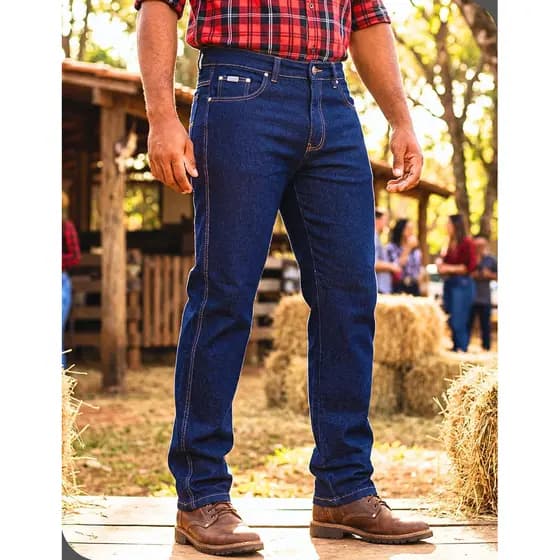 Calça Jeans Masculina Reta Cowboy Country Texana Pura Raça Azul Stone Com Elastano Tamanhos Variados