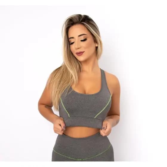 Top Fitness Academia Feminino Cross Fit Liso Cinza Top Sem Bojo Mescla
