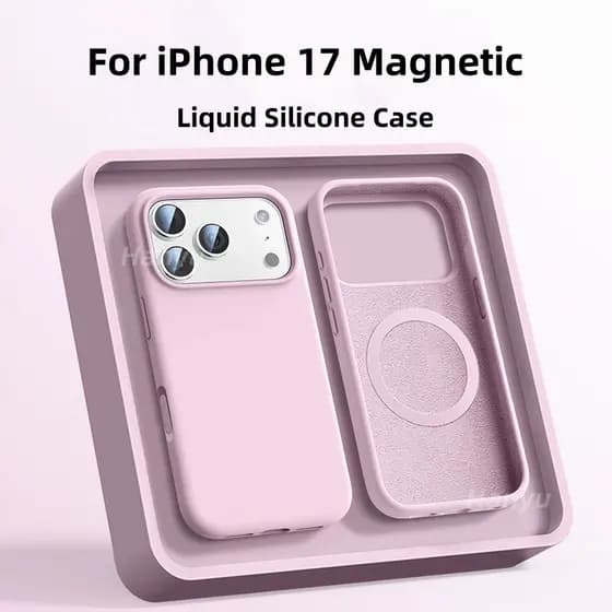 Silicone Líquido Magnético Para iPhone 17 Pro Max Caso De Telefone 16 15 14 13 Fibra Flocada Macio À Prova De Choque Cap
