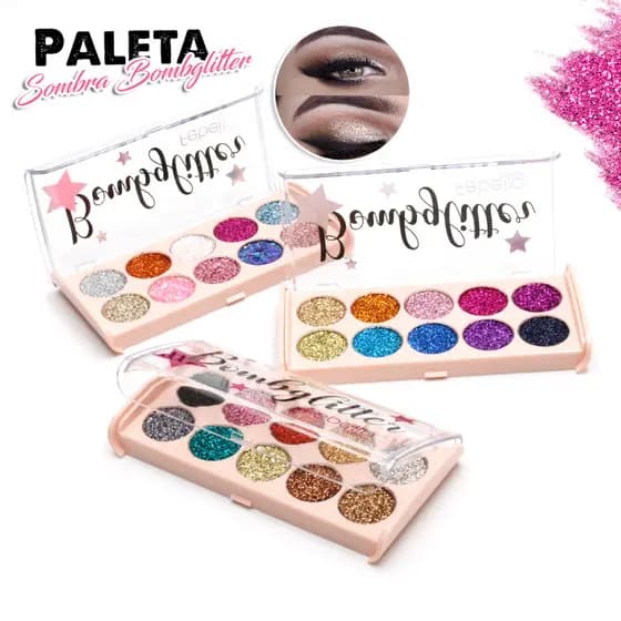 Paleta Glitter Bombglitter com 10 Cores Maquiagem Febella PSO30325