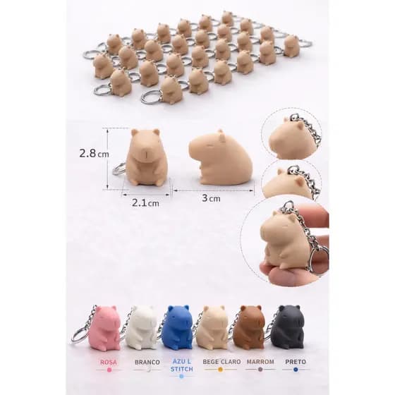 Chaveiro Mini Capivara Fofo | Kit com 25 a 100 Unidades | Presente Criativo, Brinde Exclusivo, Lembrancinha Infantil 3D