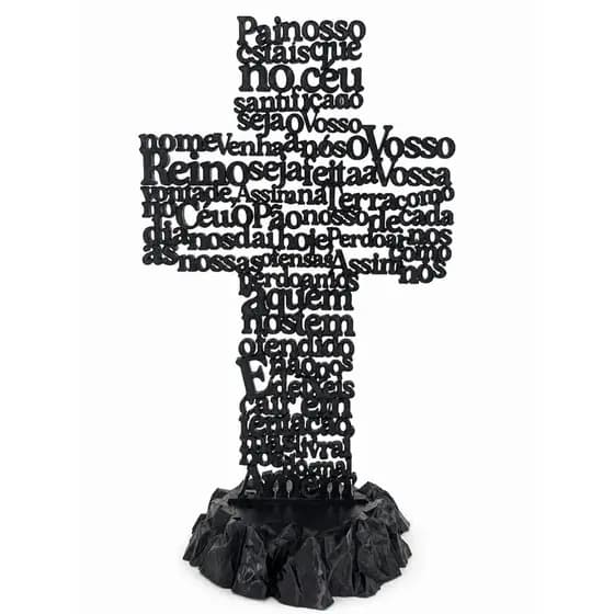 Escultura Cruz com Oração Pai Nosso – Design Moderno e Espiritualidade para o Lar | Decoração Religiosa Moderna