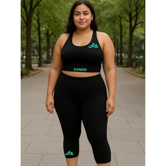 Conjunto Calça Capri + Top Plus Size Nadador Suplex Estampado Academia Pilates Cós Alto G1 Ao G5