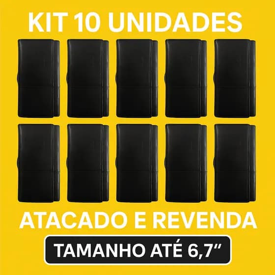 KIT 10 Capa De Celular Horizontal Cinta Cintura Couro Sintético Até 6.7