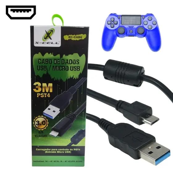 Cabo Micro-usb V8 3.0 C/ Filtro P/ Controle Ps4 3m X-cell