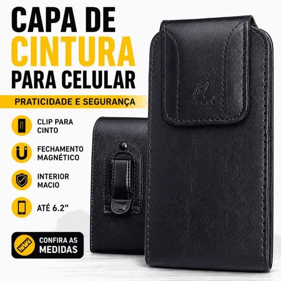 Capa Celular De Cinta Couro Sintético Tam 6.2 Polegadas Clip Vertical Suporte