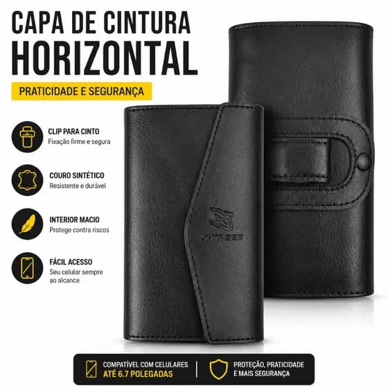 Capa Celular De Cinta Couro Sintético Tam 6.7 Polegadas Clip Horizontal Suporte