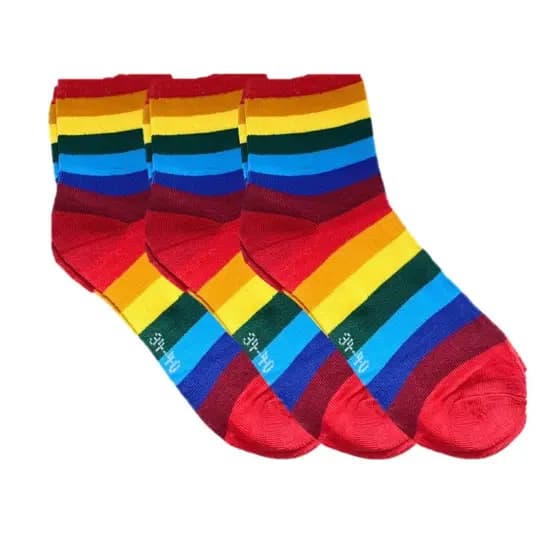 Kit 3 Pares de Meia Colorida Cano Médio - Infantil e Adulto - Listrada Arco Iris