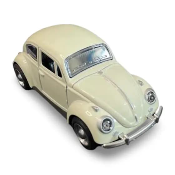 Fusca Branco Creme Abre Portas, Mala e Capô - Metal Miniatura 12 Cm - Fricção e Portas que Abrem