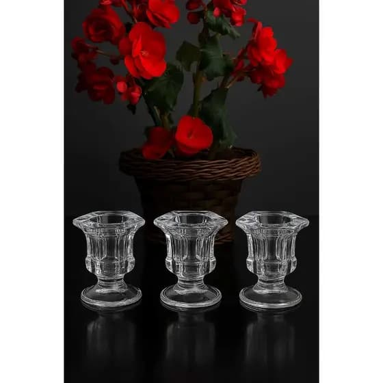 Kit de 1,2 e 3 Castiçais de Vidro Porta Vela enfeite e Decoração + duas velas de brinde