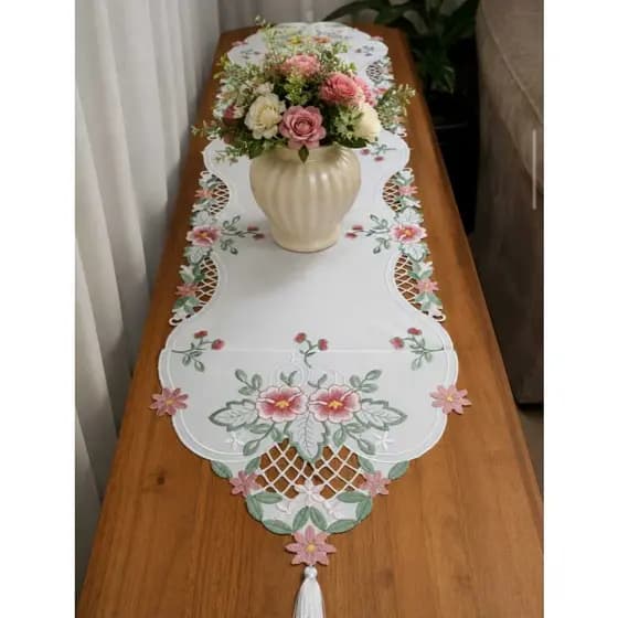 Caminho/ Trilho de Mesa Toalha Bordado Floral Artesanal Luxo Mesa de Jatar 4 lugares 40x1.40