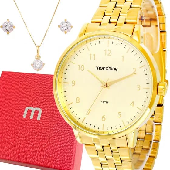 Relógio Feminino Dourado Mondaine 1 Ano De Garantia Original
