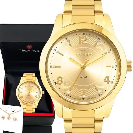 Relógio Technos Feminino Dourado Analógico Prova Dágua Luxo