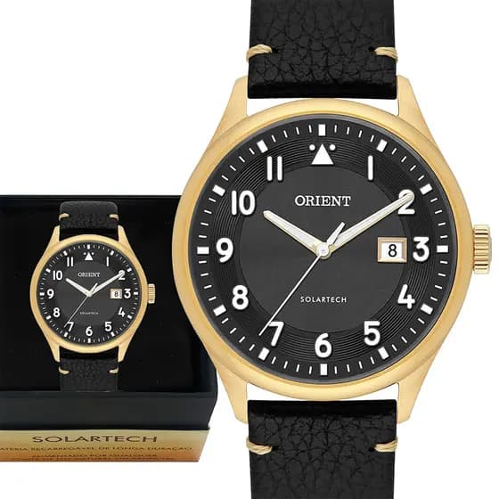 Relógio Orient Masculino Analógico Solartech Dourado Luxo