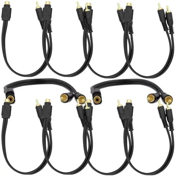 Kit 10 Cabo Rca Y Flexível 2 Macho 1 Fêmea Som Automotivo