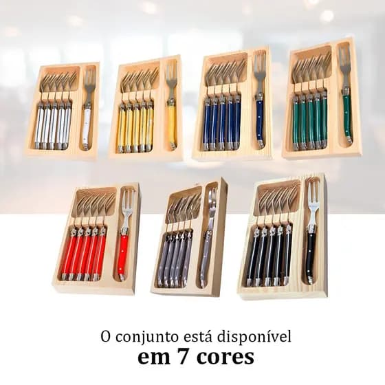 Garfo De Sobremesa Inox Laguiole 6 Peças Com Bandeja Luxo