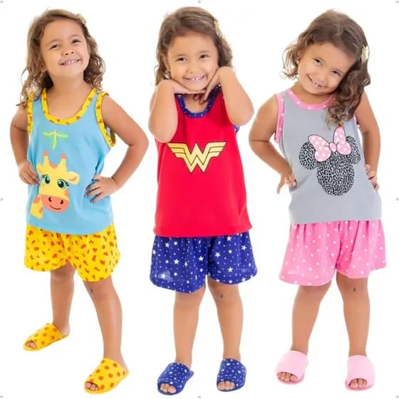 Short Doll Infantil Regata Feminino Personagens Verão LN010