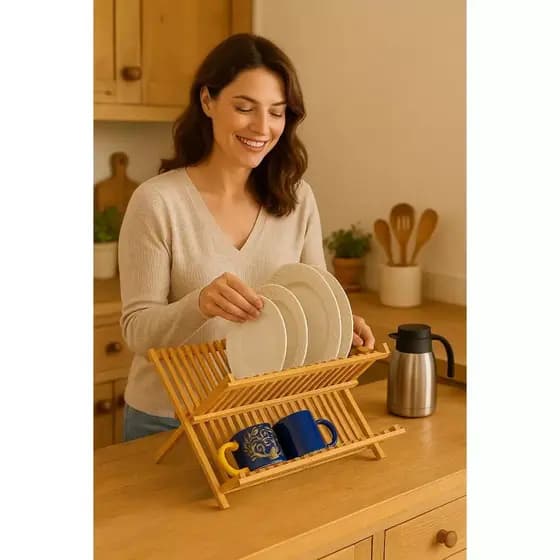 Escorredor Bambu Prateleira Talher Dobrável Tampa Cozinha Casa Colher Rack Copo Louça Prato Suporte