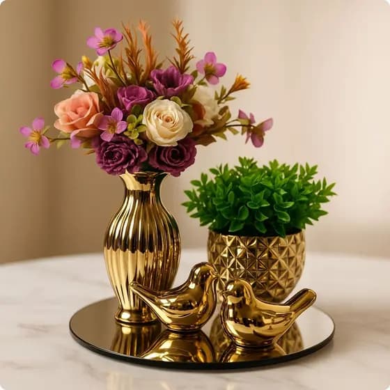 Kit Decorativo Luxo 5 Peças para Sala, Aparador, Mesa Posta