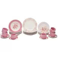 Aparelho de Jantar Chá 30 Peças Biona - Cerâmica Redondo Rosa Donna