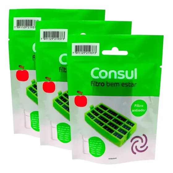 Kit Com 3 Filtros Geladeira Consul Bem Estar Original Anti Bactéria W10515645 K00003