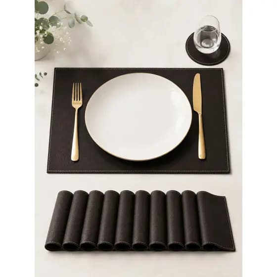 Kit 10 Jogos Americanos Sousplat Couro Sintético Pratos Luxo