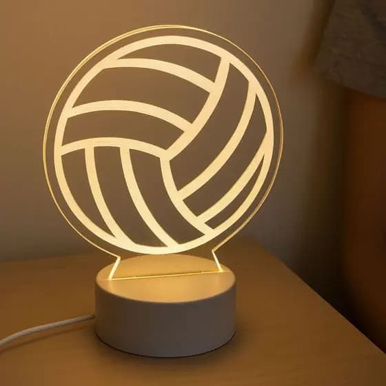 Luminária Bola De Vôlei Com LED Acrílico Abajur 3D