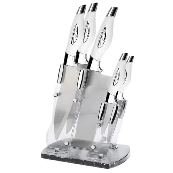 Kit Jogo De Faca Com 5 Peças Inox Com Suporte e Cutelo Profissional