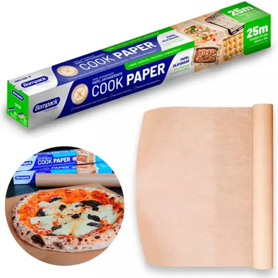 Papel Antiaderente Cook Paper 45cm x 25m Não Gruda Assar Grelhar Alimentos Air Fryer Forno - Bompack