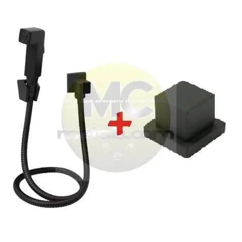 Ducha Higienica Quadrada Preta Metal + Kit Acabamento para Registro Quadrado Preto