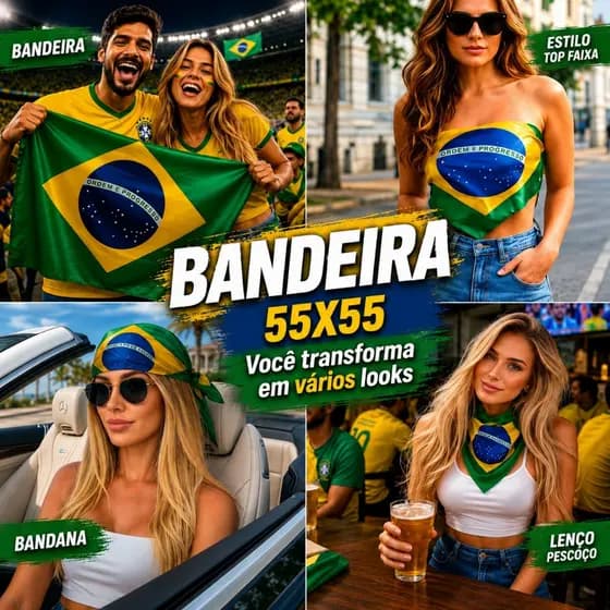 Bandana Lenço Bandeira do Brasil 55x55 Unissex Copa Do Mundo 2026